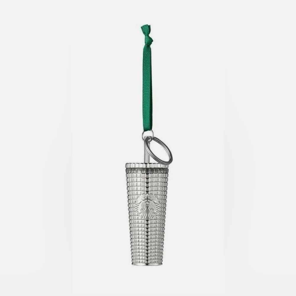 NEW! Starbucks 2023 Holiday Silver Grid Disco Cold Cup Keychain Ornament! - Picture 4 of 5